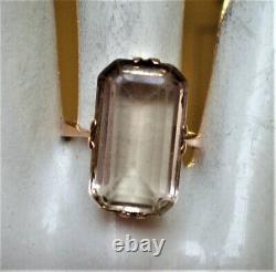 Vintage Russian Russia USSR 14K 583 Rose Pink Gold Smokey Topaz Cocktail RING