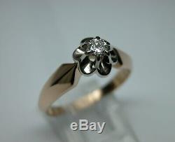 Vintage Russian Soviet 583 14k Rose Gold Diamond Engagement Ring