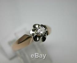 Vintage Russian Soviet 583 14k Rose Gold Diamond Engagement Ring