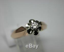 Vintage Russian Soviet 583 14k Rose Gold Diamond Engagement Ring