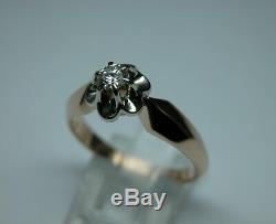 Vintage Russian Soviet 583 14k Rose Gold Diamond Engagement Ring