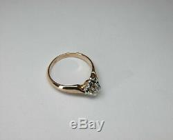 Vintage Russian Soviet 583 14k Rose Gold Diamond Engagement Ring