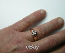 Vintage Russian Soviet 583 14k Rose Gold Diamond Engagement Ring