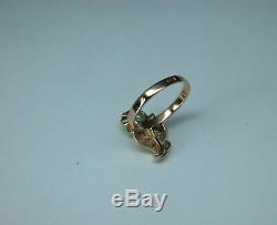 Vintage Russian Soviet 583 14k Rose Gold Natural Emerald Diamond Ring