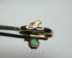 Vintage Russian Soviet 583 14k Rose Gold Natural Emerald Diamond Ring