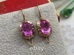 Vintage Russian Soviet Amethyst Stone Earrings Gilt Sterling Silver 875 USSR