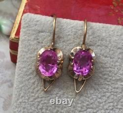 Vintage Russian Soviet Amethyst Stone Earrings Gilt Sterling Silver 875 USSR