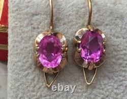 Vintage Russian Soviet Amethyst Stone Earrings Gilt Sterling Silver 875 USSR