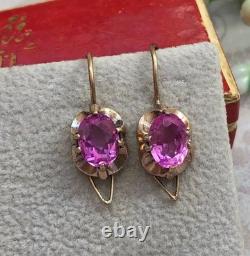 Vintage Russian Soviet Amethyst Stone Earrings Gilt Sterling Silver 875 USSR
