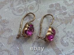 Vintage Russian Soviet Amethyst Stone Earrings Gilt Sterling Silver 875 USSR