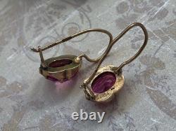 Vintage Russian Soviet Amethyst Stone Earrings Gilt Sterling Silver 875 USSR