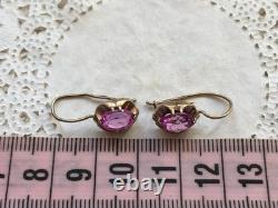 Vintage Russian Soviet Amethyst Stone Earrings Gilt Sterling Silver 875 USSR