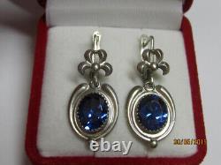 Vintage Russian Soviet Earrings Sterling Silver 925, Women's Jewelry 5.94gr USSR