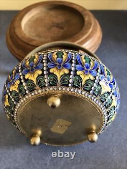 Vintage Russian Soviet Enamel On Silver Sugar Bowl, circa 1970