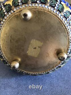 Vintage Russian Soviet Enamel On Silver Sugar Bowl, circa 1970