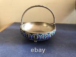 Vintage Russian Soviet Enamel On Silver Sugar Bowl, circa 1970