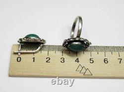 Vintage Russian Soviet Set Earrings Ring Sterling Silver 925 Chrysoprase USSR