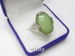 Vintage Russian Soviet Sterling Silver 875 Ring Jade USSR, Women's Jewelry 8.5