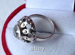 Vintage Russian Soviet Sterling Silver 875 Ring Rock Crystal, Womens Jewelry 6.25