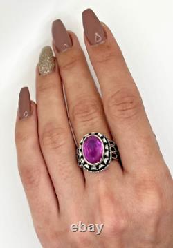 Vintage Russian Soviet Sterling Silver 875 Ring Ruby USSR, Women's Jewelry S 6,25
