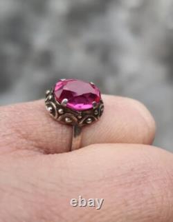 Vintage Russian Soviet Sterling Silver 875 Ring Ruby USSR, Women's Jewelry Size 9