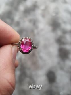 Vintage Russian Soviet Sterling Silver 875 Ring Ruby USSR, Women's Jewelry Size 9