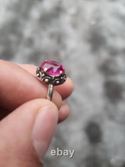 Vintage Russian Soviet Sterling Silver 875 Ring Ruby USSR, Women's Jewelry Size 9