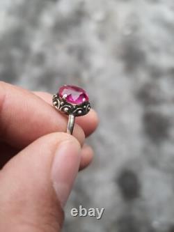 Vintage Russian Soviet Sterling Silver 875 Ring Ruby USSR, Women's Jewelry Size 9