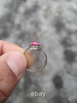 Vintage Russian Soviet Sterling Silver 875 Ring Ruby USSR, Women's Jewelry Size 9