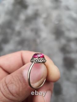 Vintage Russian Soviet Sterling Silver 875 Ring Ruby USSR, Women's Jewelry Size 9