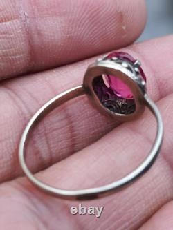 Vintage Russian Soviet Sterling Silver 875 Ring Ruby USSR, Women's Jewelry Size 9