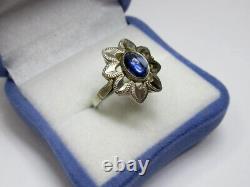 Vintage Russian Soviet Sterling Silver 916 Ring Sapphire, Women's Jewelry 7.25
