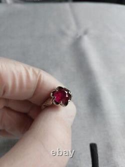 Vintage Russian Soviet Sterling Silver 925 Ring Ruby USSR, Women's Jewelry 7.25