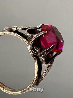 Vintage Russian Soviet Sterling Silver 925 Ring Ruby USSR, Women's Jewelry 7.75