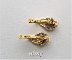 Vintage Russian Soviet USSR 18K 750 Yellow White Gold Diamond Leaf EARRINGS