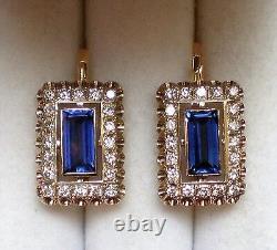 Vintage Russian Soviet USSR 18K 750 Yellow White Gold Diamond Sapphire EARRINGS