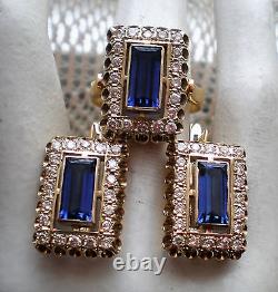 Vintage Russian Soviet USSR 18K 750 Yellow White Gold Diamond Sapphire EARRINGS