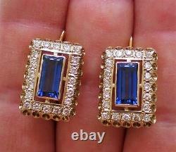 Vintage Russian Soviet USSR 18K 750 Yellow White Gold Diamond Sapphire EARRINGS