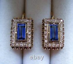 Vintage Russian Soviet USSR 18K 750 Yellow White Gold Diamond Sapphire EARRINGS