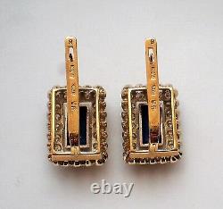 Vintage Russian Soviet USSR 18K 750 Yellow White Gold Diamond Sapphire EARRINGS