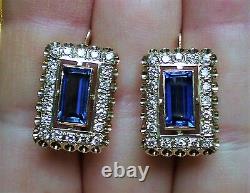 Vintage Russian Soviet USSR 18K 750 Yellow White Gold Diamond Sapphire EARRINGS