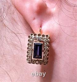 Vintage Russian Soviet USSR 18K 750 Yellow White Gold Diamond Sapphire EARRINGS