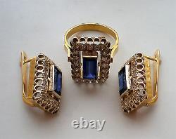 Vintage Russian Soviet USSR 18K 750 Yellow White Gold Diamond Sapphire EARRINGS