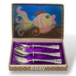 Vintage Russian Soviet USSR 916 Silver Dessert Forks Spoon 3pc Set with Gift Box