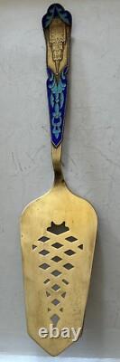 Vintage Russian Soviet USSR Enamel Kremlin 875 Silver Pierced Pie Cake Server