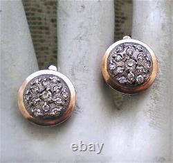 Vintage Russian Soviet USSR Gilded Sterling Silver CZ Cluster Pierced Earrings