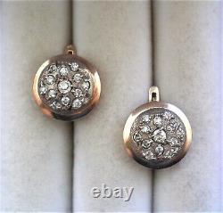 Vintage Russian Soviet USSR Gilded Sterling Silver CZ Cluster Pierced Earrings