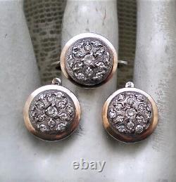 Vintage Russian Soviet USSR Gilded Sterling Silver CZ Cluster Pierced Earrings