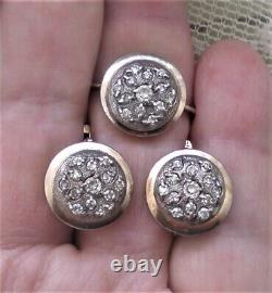 Vintage Russian Soviet USSR Gilded Sterling Silver CZ Cluster Pierced Earrings