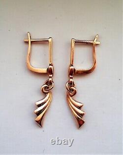 Vintage Russian Soviet USSR Solid 14K 583 Rose Pink Gold Dangle Drop EARRINGS